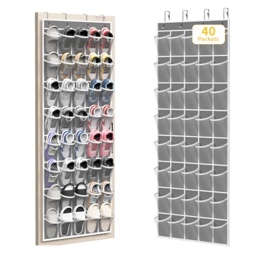 40 Large Pockets Over the Door Shoe Organizer (Grey-1pack of 40 pocket)