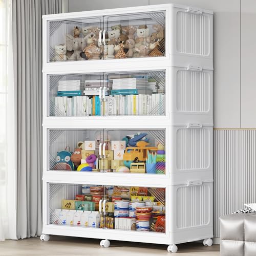 V60 880QT Plastic Stackable Storage Bins with Lid (White / 220QT-4Pack)
