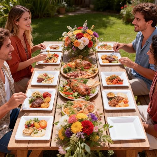 Compostable Square Paper Plates 8 Inch 100 Pack Disposable Plates (White / 8 inch)