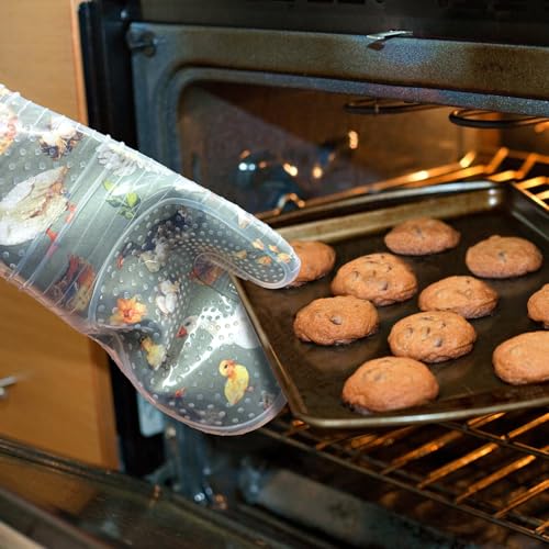 Oven Mitts with Transparent Clear Silicone Shell and Nice Duck Printing (Oven mitts / Wathet Blue)