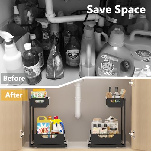 Under Kitchen Sink Organizers and Storage (Black / 1 Pack)