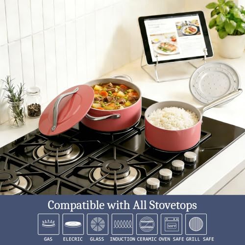 Premium Ceramic Sauce Pan with Lid (Fusion Red)