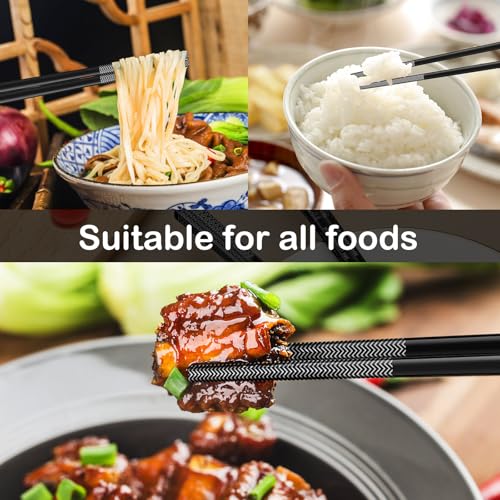 8 Pairs Metal Chopsticks Reusable Black Stainless Steel Chopsticks Set Laser Engraved Non (Black 304 stainless steel)