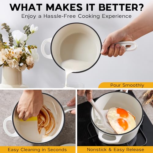 1QT & 2QT Saucepan Set with Lid (White / 1+2 Quarts)