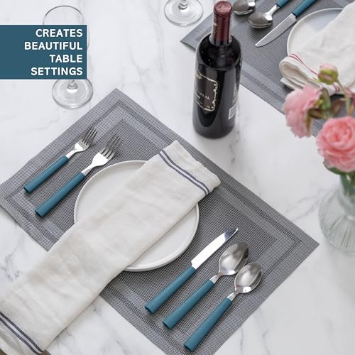 Bamboo Kitchen Utensil Set with Drawer Organizer (Blue / 25 Piece Cutlery Set)