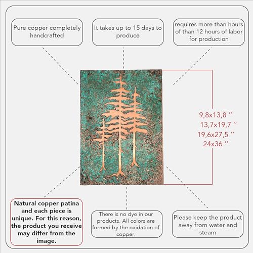 Handmade Copper Wall Art for Home (Patina of Pine Tree / 13.7 x 19.7 in (Rectangular))