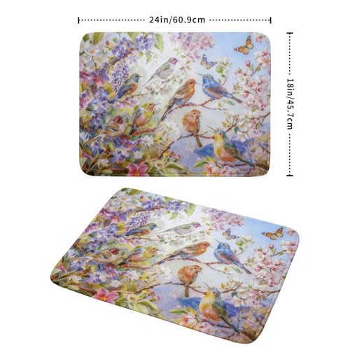 Floral Birds Dish Drying Mat Spring Decoration Absorbent Dish Drain Cloth Mat 18 X 24 for Kitchen Coffee Bar (Colorful Art Birds / 24" x 18")