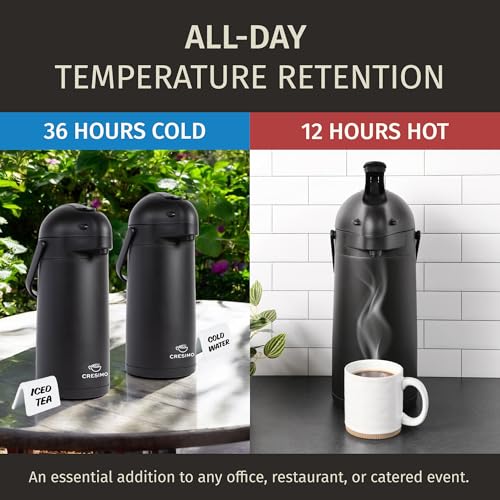 Airpot Coffee Carafe Dispenser with Pump Black 12 Hours Hot Water Retention (Black 3L / 102 Ounces)