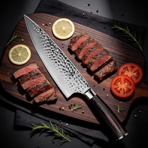8 Inch Hammered Japanese Chef Knife (Silver)
