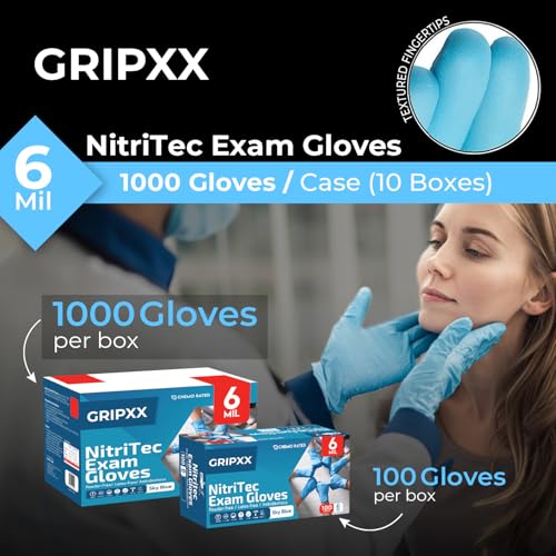 Heavy Duty 6 Mil Blue Nitrile Gloves Disposable Latex & Powder Free (1000 Count / Medium)