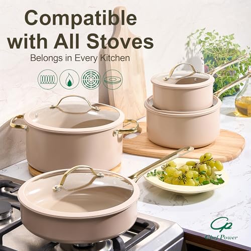 Ceramic Cookware Sets (Taupe / 10 Pcs Set)
