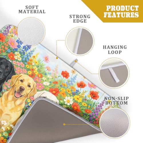 Spring Absorbent Drying Mat Colorful Flowers Dog Dish Drying Mat for Kitchen Counter 18 X 24 In (Flower Dog Colorful / 24" x 18")