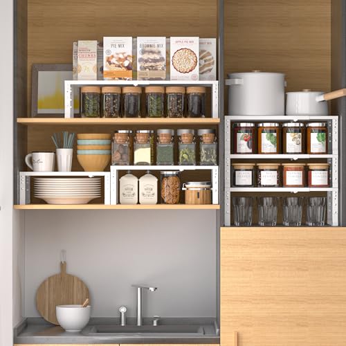 Expandable Adjustable & Stackable Spice Rack (White / 1PACK/WHITE/MEDIUM)