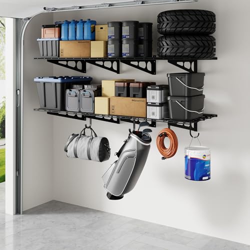 2 Pack Garage Shelving with Hooks (Black / 2 pack-2x6 ft w/hooks)