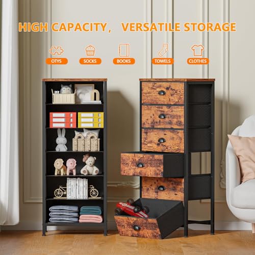 Dresser for Bedroom (Rustic Brown / 11.5"D x 16"W x 39.6"H (6 Drawers))