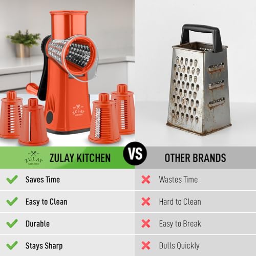 Rotary Cheese Grater Manual Hand Crank 5 Blade Shredder (5 Blades / Orange & Black)