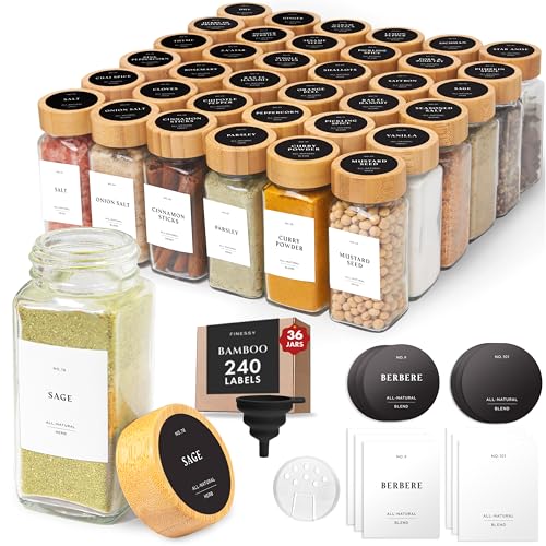 Thick Glass Spice Jars With Bamboo lids And Labels
