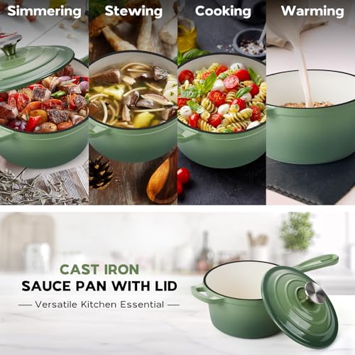 Cast Iron Sauce Pan Pot (Pistachio Green / 2 Quarts)