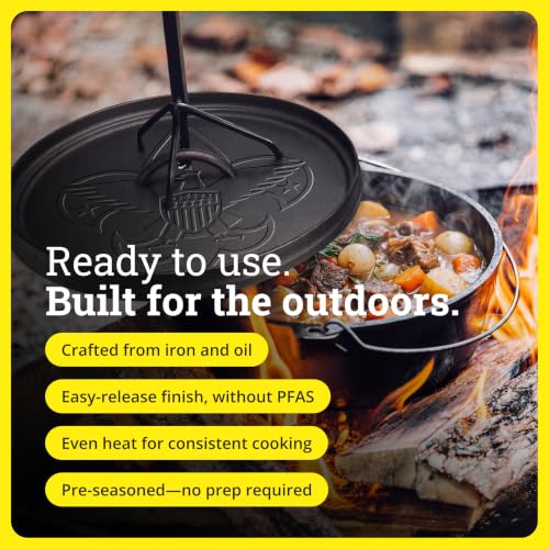 Pre Seasoned Cast Iron Camp Dutch Oven (6 Quart / Boy Scouts)