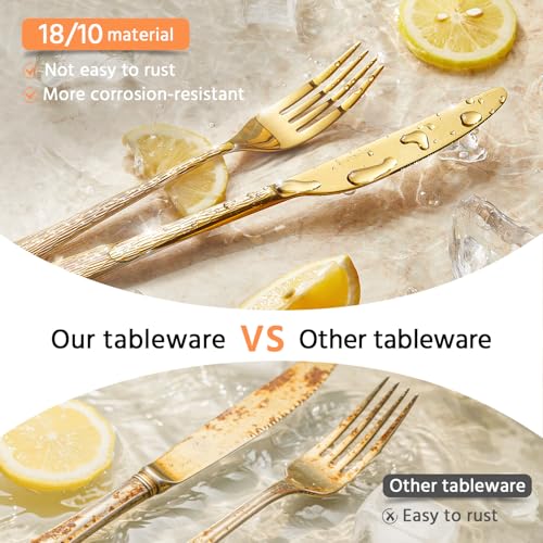 45 Piece Gold Silverware Set with Serving Utensils (45-Piece / Gold)