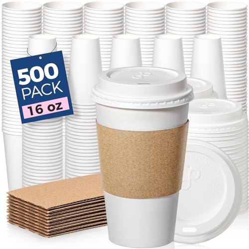 500 Pack 16 oz Disposable Coffee Cups with Lids (16 oz / Classic)