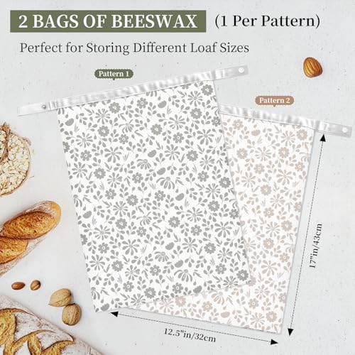 Bread Bags Reusable Beeswax Bread Bags for Sourdough (Green Floral, Beige Floral)