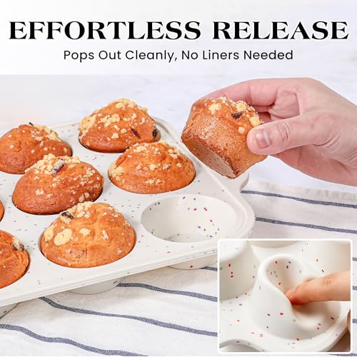 12 Cups Silicone Muffin Pans for baking with Metal Frame