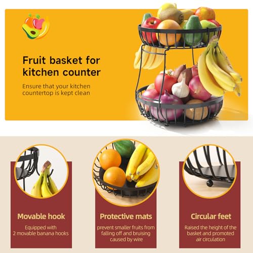 2 Tier Fruit Bowl for Kitchen Counter (Black / 2 Tier Extra Large)