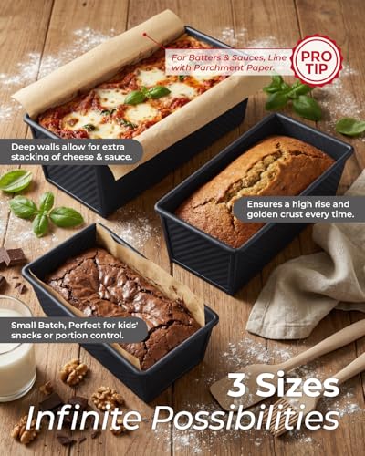 3 Piece Pullman Loaf Pan with Lid (Classic Black / 2.2LB+1LB+0.5LB)