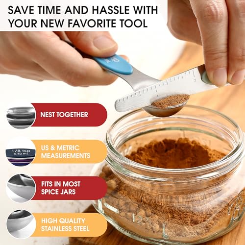 Stainless Steel 8 Magnetic Measuring Spoons Set (Winter Frost / 1-Pack)