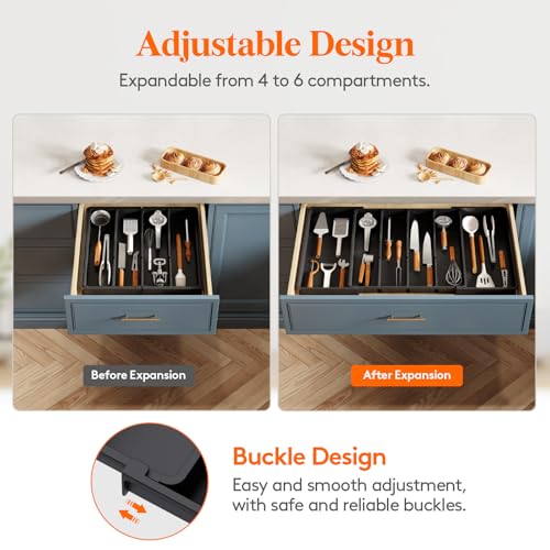 Utensil Organizer for Kitchen Drawers (Black / XXL(18-30''W x 18.5''D))