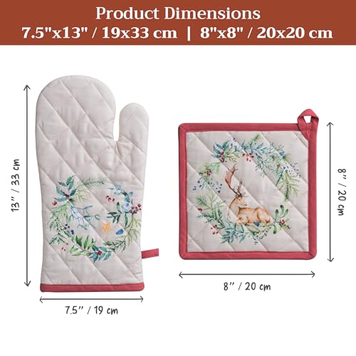 100% Cotton Oven Mitt & Pot Holder Set (100 - Holly Time / 7.5" x 13" & 8" x 8" (Oven Mitt & Pot Holder))