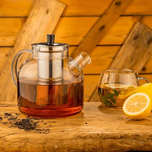 1500ml(50oz) Glass Teapot with Removable Infuser, Ehugos Stovetop Safe Large Tea Pot, Blooming and Loose Leaf Hand Crafted Kettle for Women and Adult with Stainless Infuser (Style 1-1500ML)