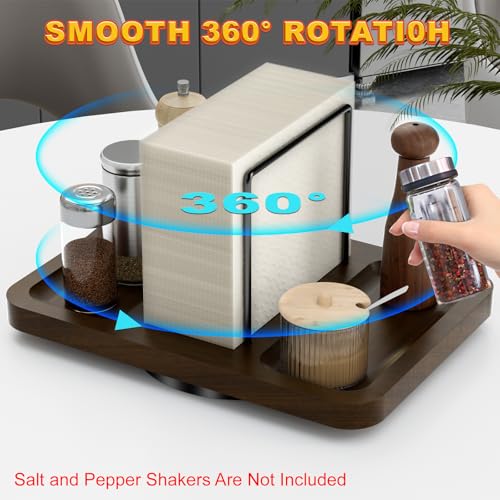Rotating Napkin Holder for Table with Salt and Pepper Shakers Caddy (Brown)