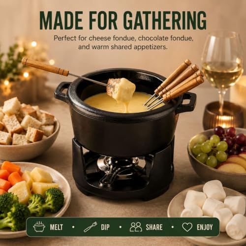 Nori 2 Quart Round Enameled Cast Iron Fondue Pot Set