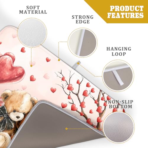 Holiday Microfiber Dish Drying Mat 18 X 24 in Valentines Day Bear Red Decorative Kitchen Countertop Mats (Red Bear Lover / 24" x 18")