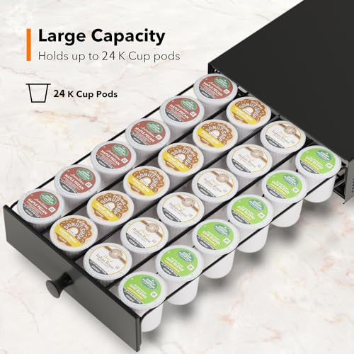 K Cup Organization Storage Drawer Maker K Cup Holder Coffee Pod Organizer Stand Tray Counter Rack Countertop Maker Stand Capsules Compatible with Keurig Accessories Holds 24 Pods (24 Pod Capacity)