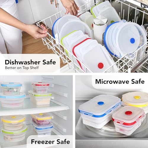 Collapsible Food Storage Containers with Lids (Assorted Colors 12oz-4pc)