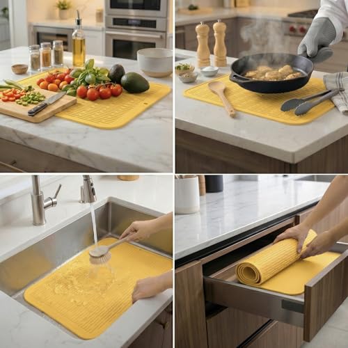 Silicone Dish Drying Mat for Multiple Usage (Yellow / 24"L x 18"W)