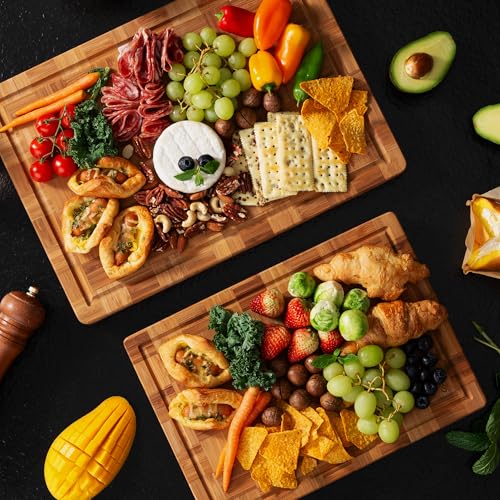 2 Pack Wooden Cutting Boards for Kitchen Bamboo Chopping Boards Non Toxic (Multiple Sizes (Set of 2))