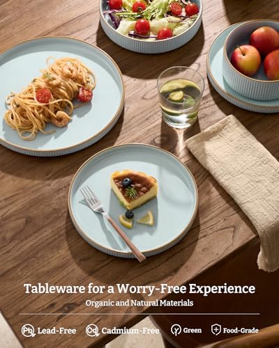 Stoneware Dishes Dinnerware Sets for 6 (Light Blue / Service for 6)