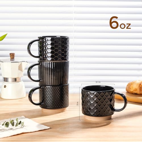 6 OZ Stackable Coffee Mugs Set of 4 (Black / 6 Ounces)