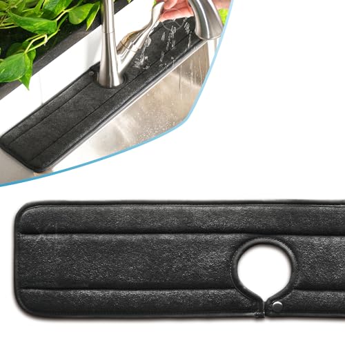 Original SINKMAT 24in XL Faucet Splash Guard Extra Long Microfiber Sink Drip Catcher Mat Non Slip Countertop Protector Drying Pad for Kitchen Bathroom RV Machine Washable Black