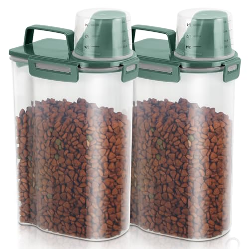 2 Pack 3 Lbs Pet Dog Cat Food Storage Containers for Travel (Pine Green-3L 2Pack)