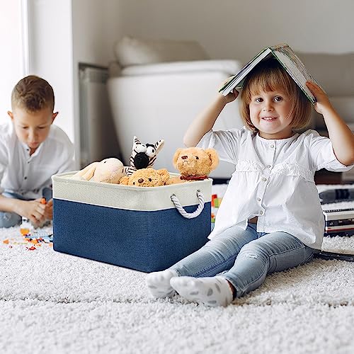 Organization and Storage Basket for Organizing (White & Blue / 3PCS/X Large -17.7Lx13.8Wx9.8H)