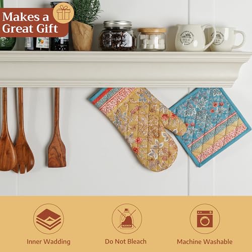 100% Cotton Oven Mitt & Pot Holder Set (001 - Marquise / 7.5" x 13" & 8" x 8" (Oven Mitt & Pot Holder))