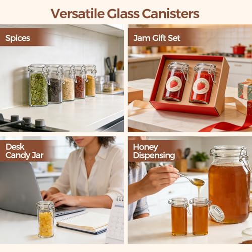 Small Glass Spice Jars with Airtight Lids 4 oz 12 Pack with Labels (4 fl oz x 12)