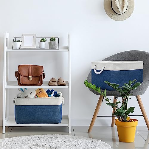 Organization and Storage Basket for Organizing (White & Blue / 3PCS/X Large -17.7Lx13.8Wx9.8H)