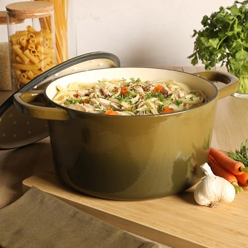 Artisan 7 Quart Enameled Cast Iron Dutch Oven Pot with Lid (Gradient Sage Green / 7-Quart)