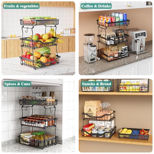 3 Tier Countertop Fruit Mesh Basket for Kitchen (3 Tier Mesh Basket Top)